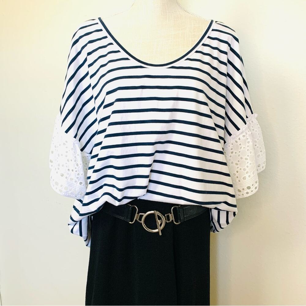 Fever Stripped Ruffle Sleeve Top